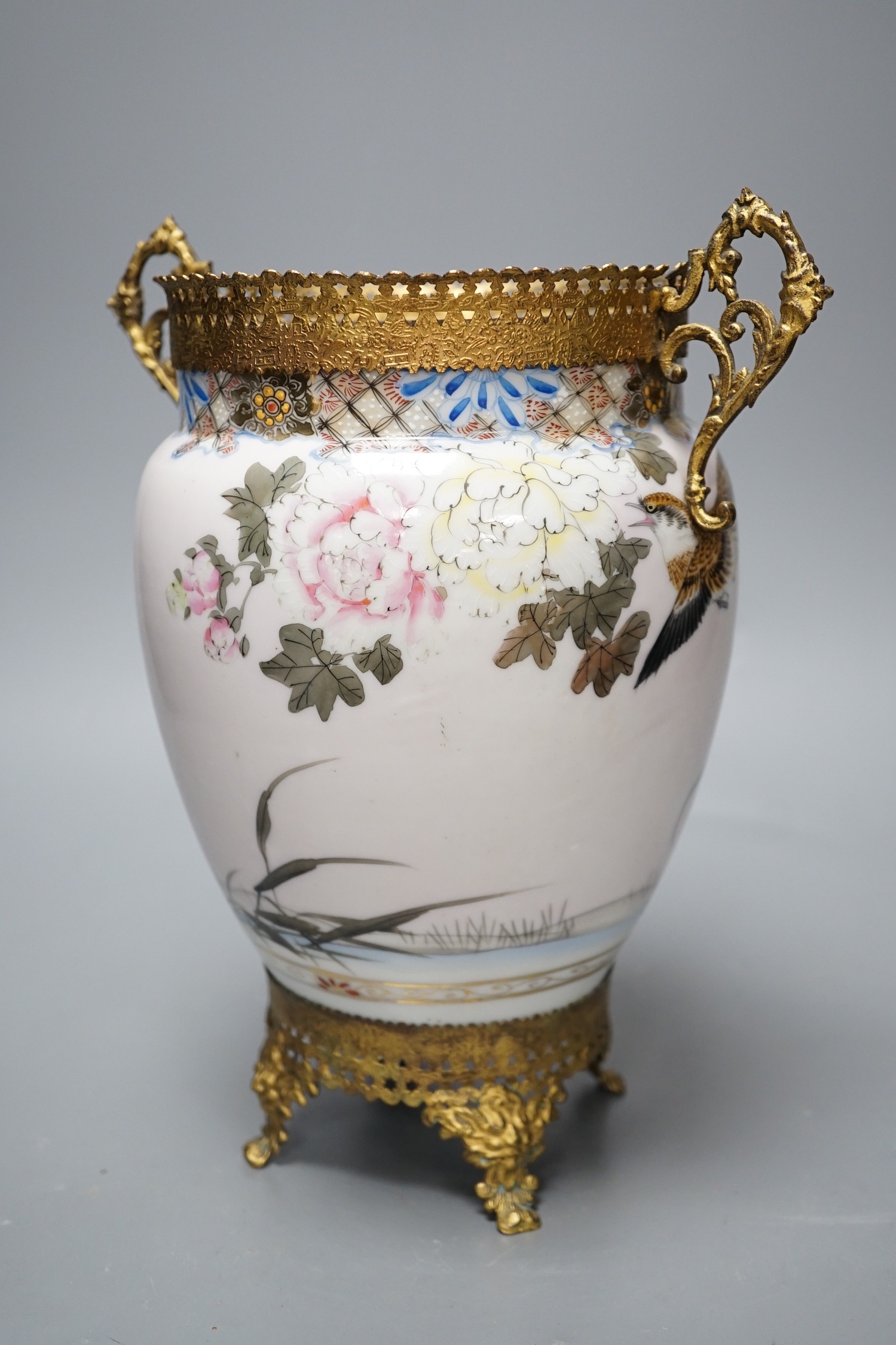 An early 20th century Japanese gilt mounted vase, 26.5cm